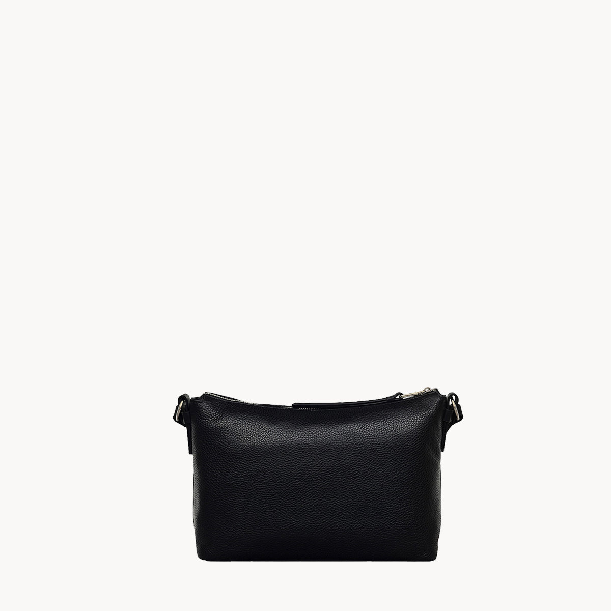 Black leather handbag on a white background