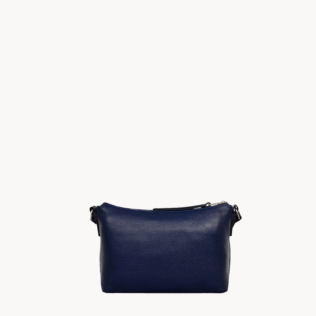 Navy blue leather handbag on a white background