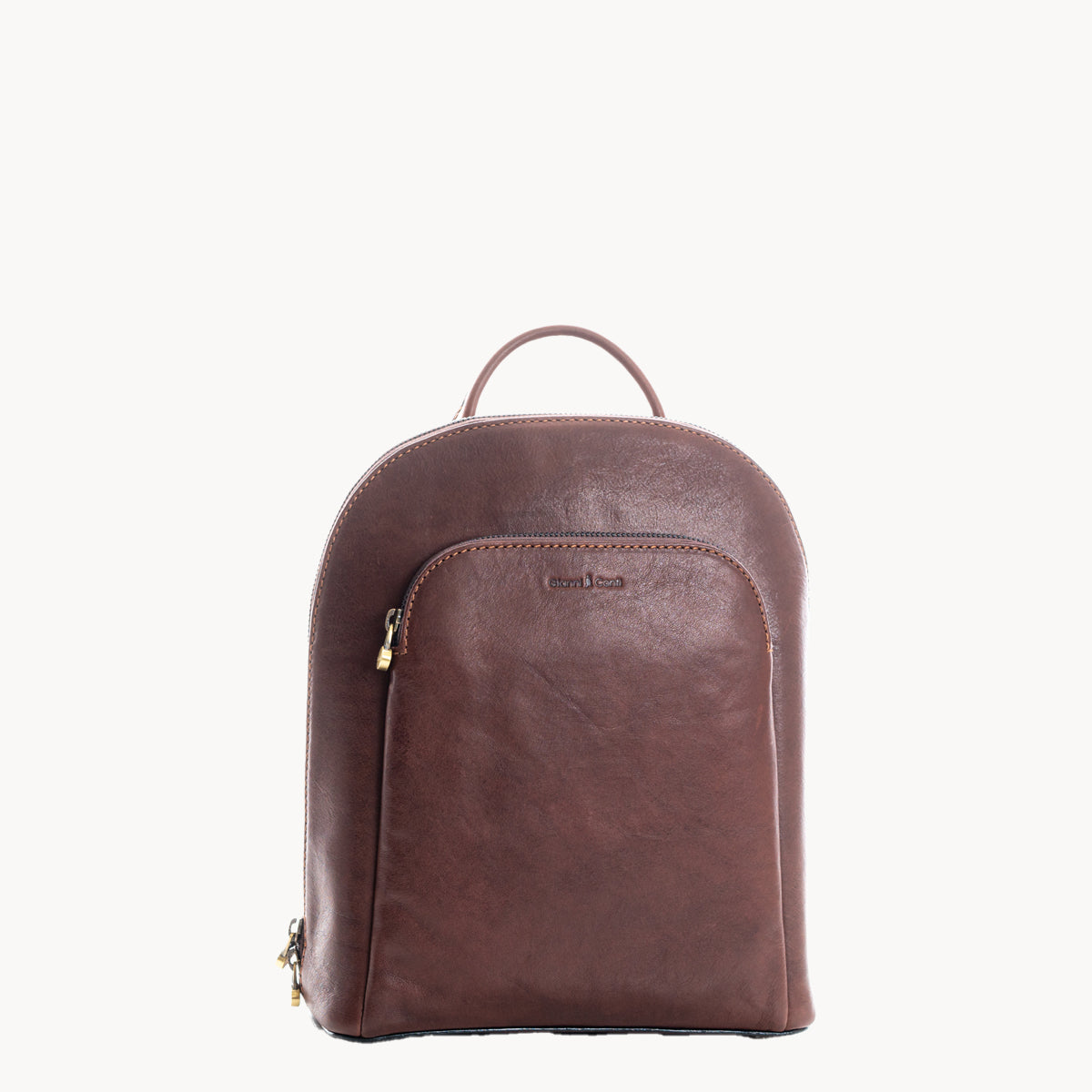 Brown leather backpack on a white background