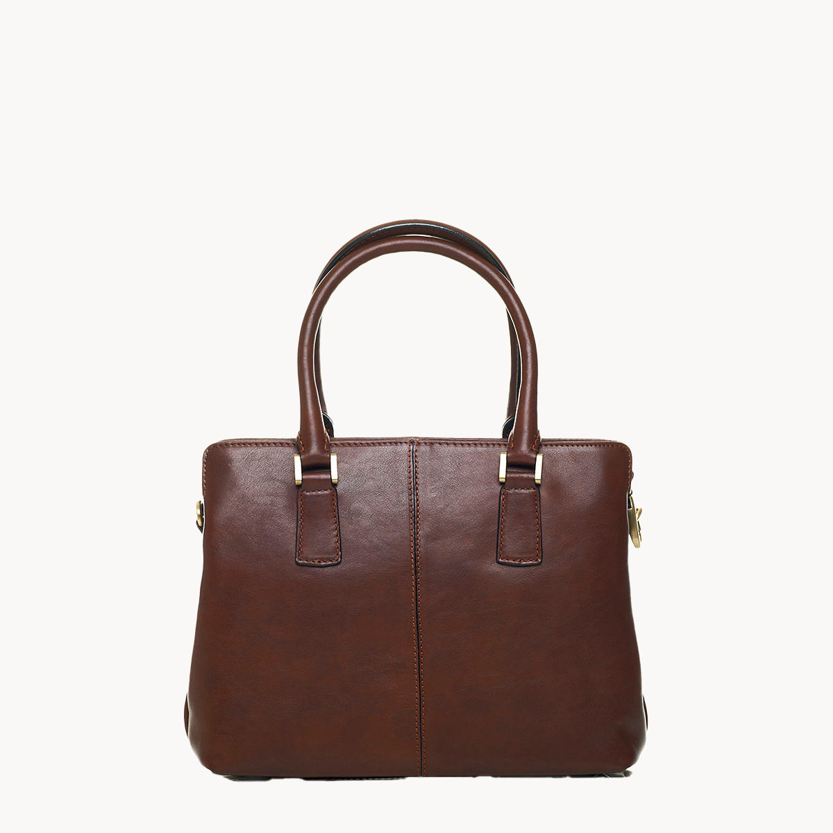 Brown leather handbag on a white background