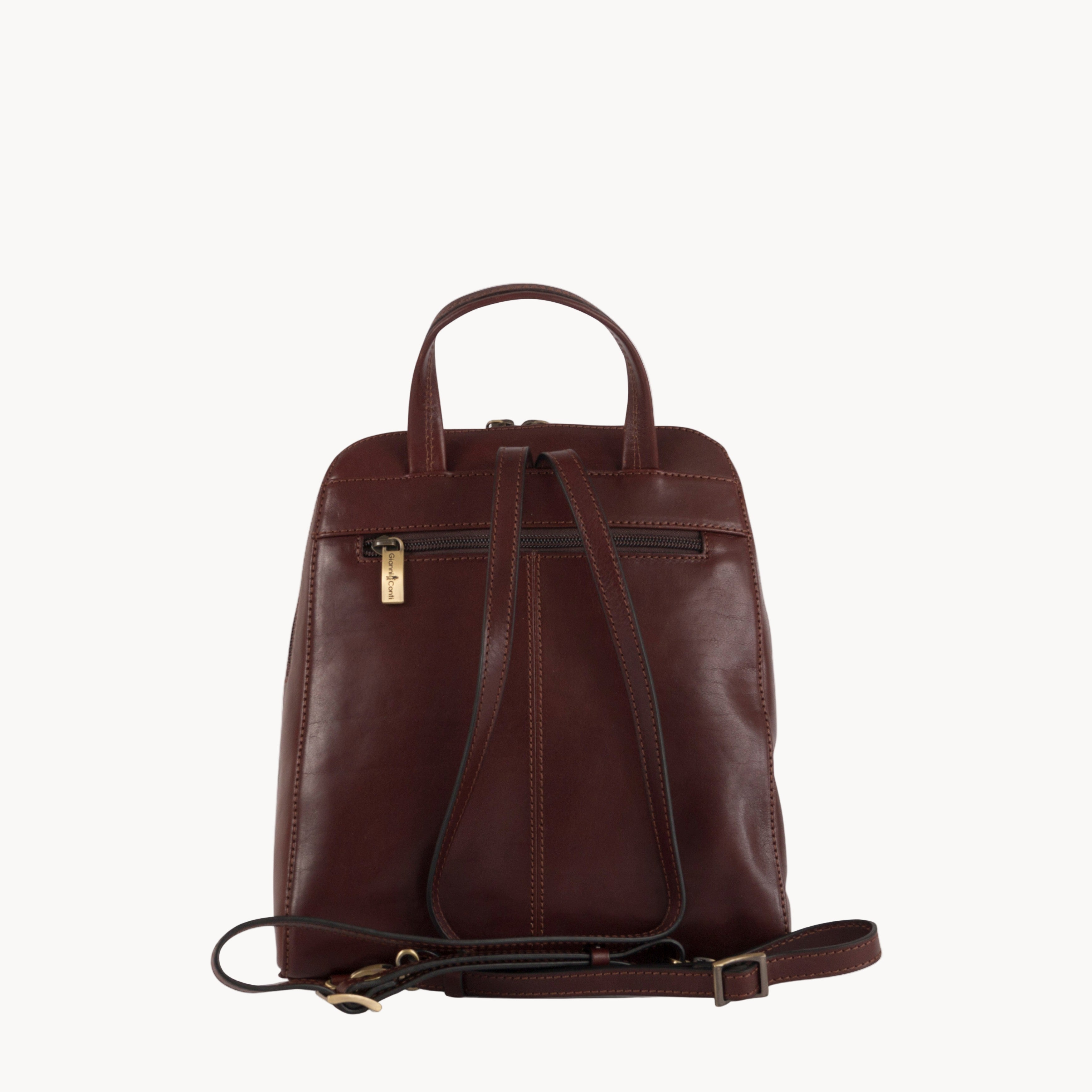 Brown leather backpack on a white background