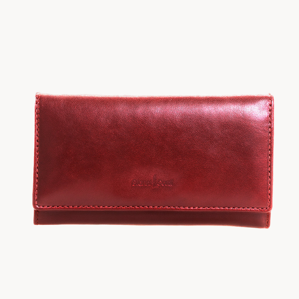 Red leather wallet on a white background
