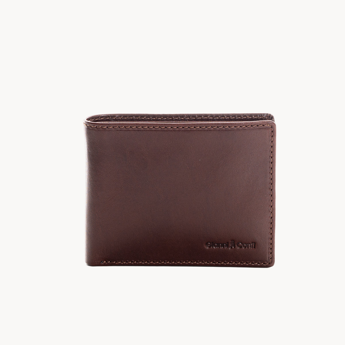 Brown leather wallet with Gianni Conti branding on a white background