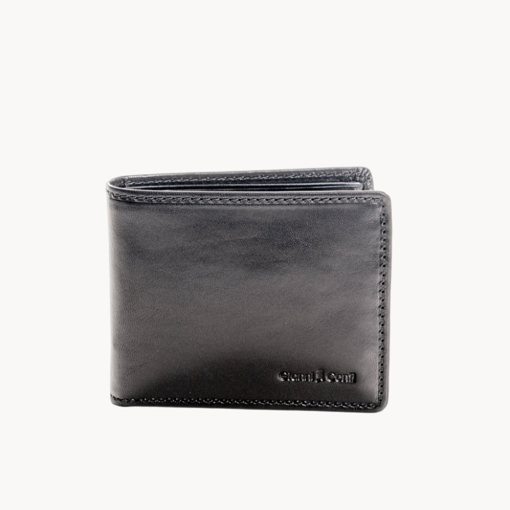 Black leather wallet on a white background