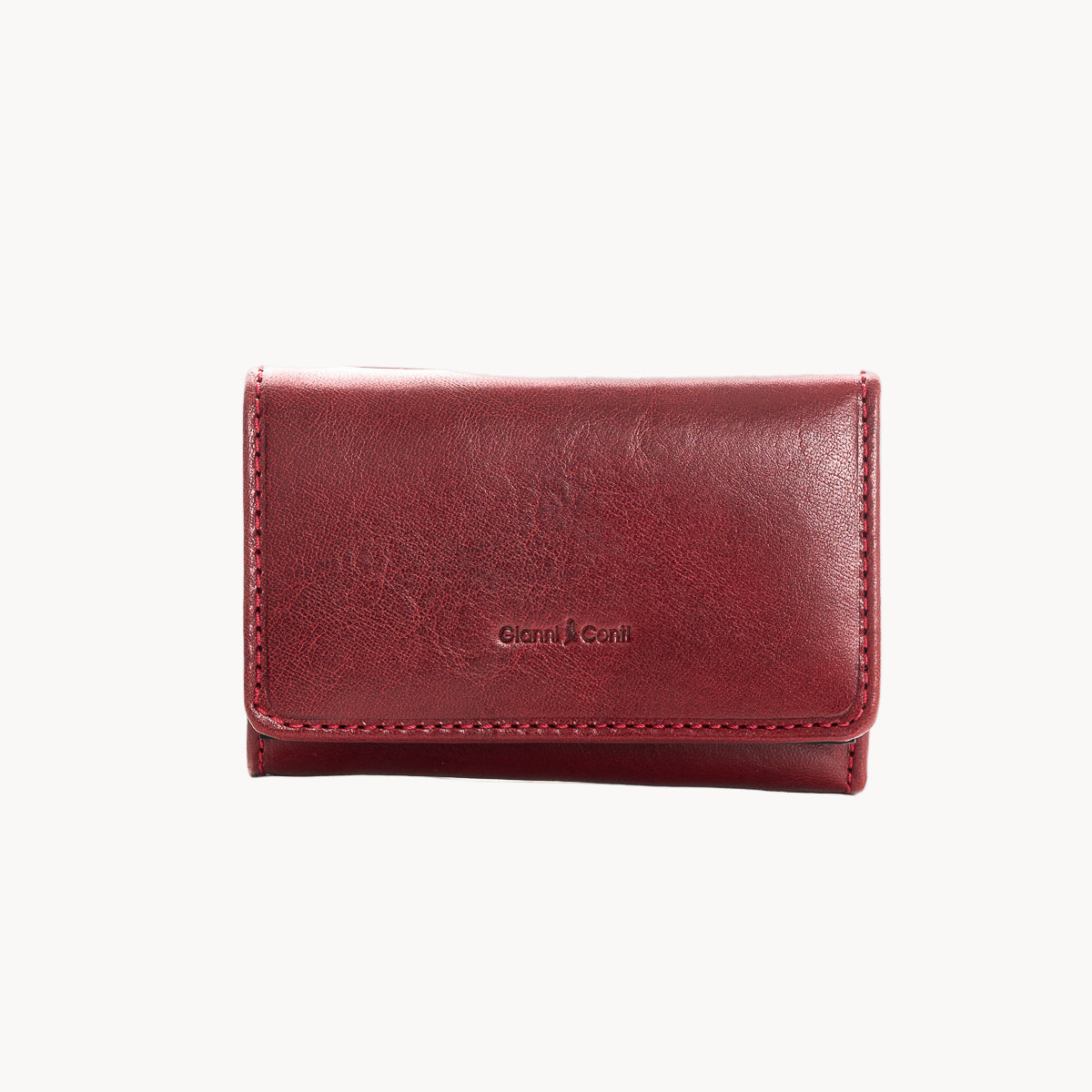 Red wallet with 'Gianni Conti' branding on a white background