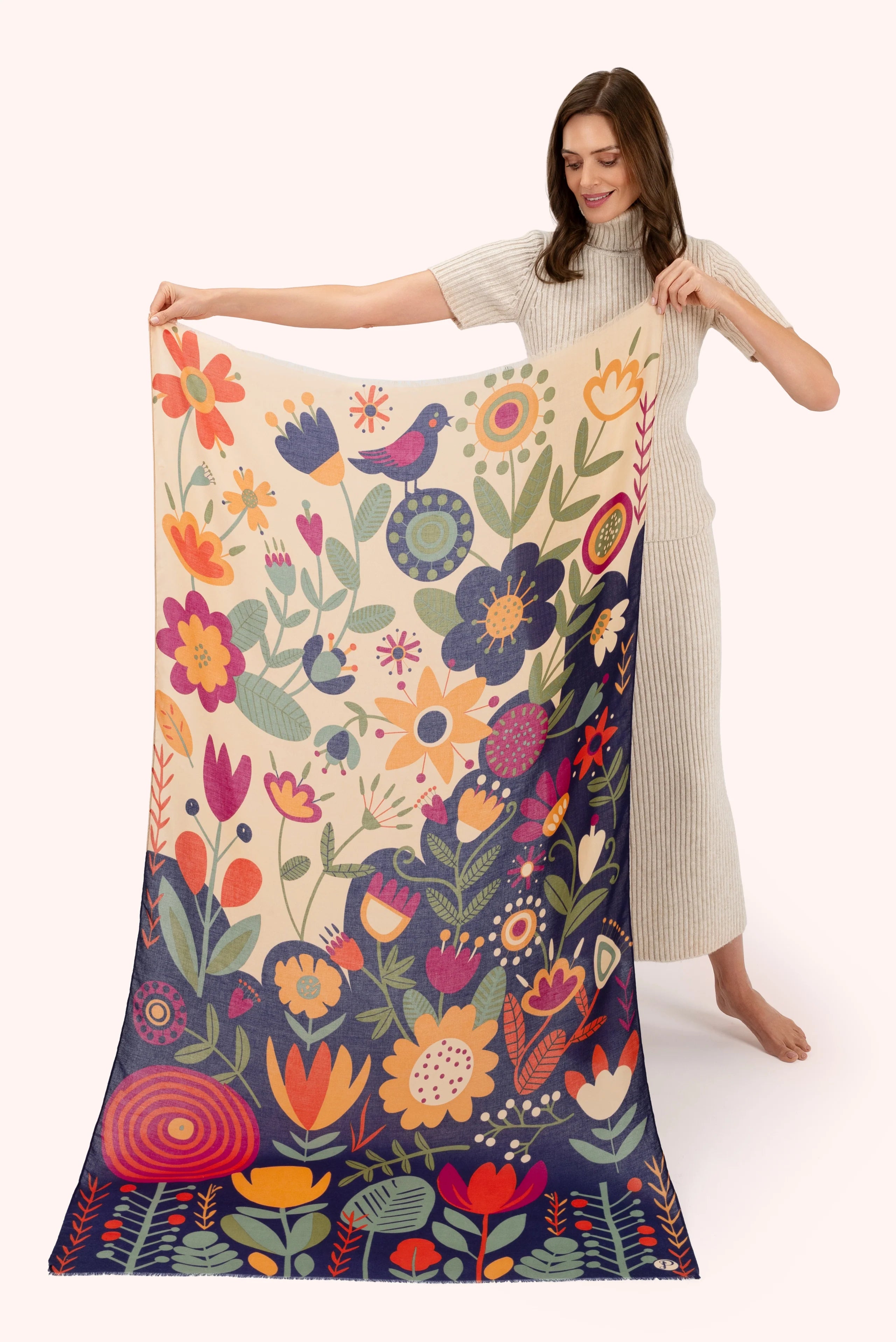 Powder Printed Scarf  Scandi Floral