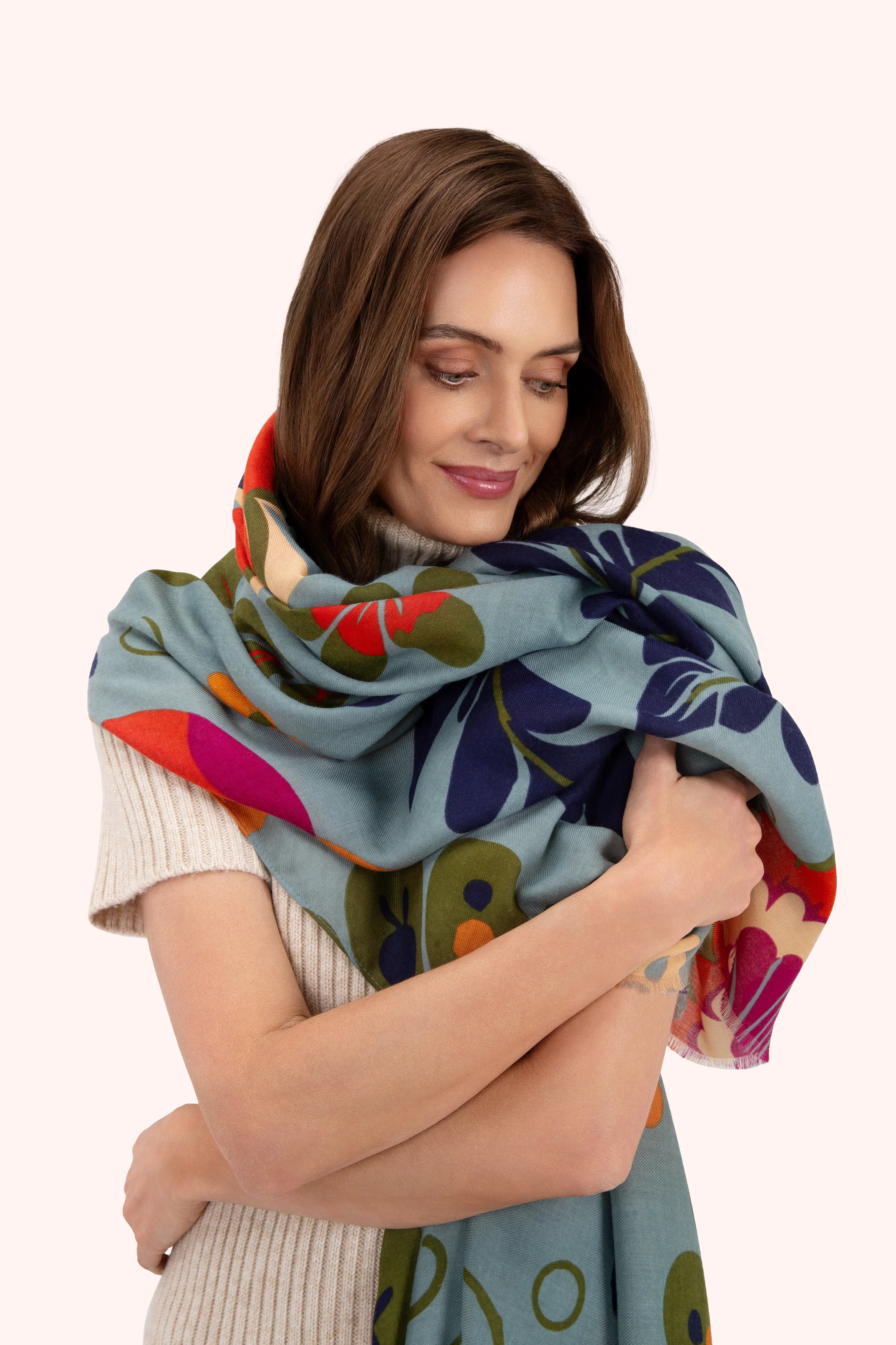 Powder Printed Scarf Folk Floral