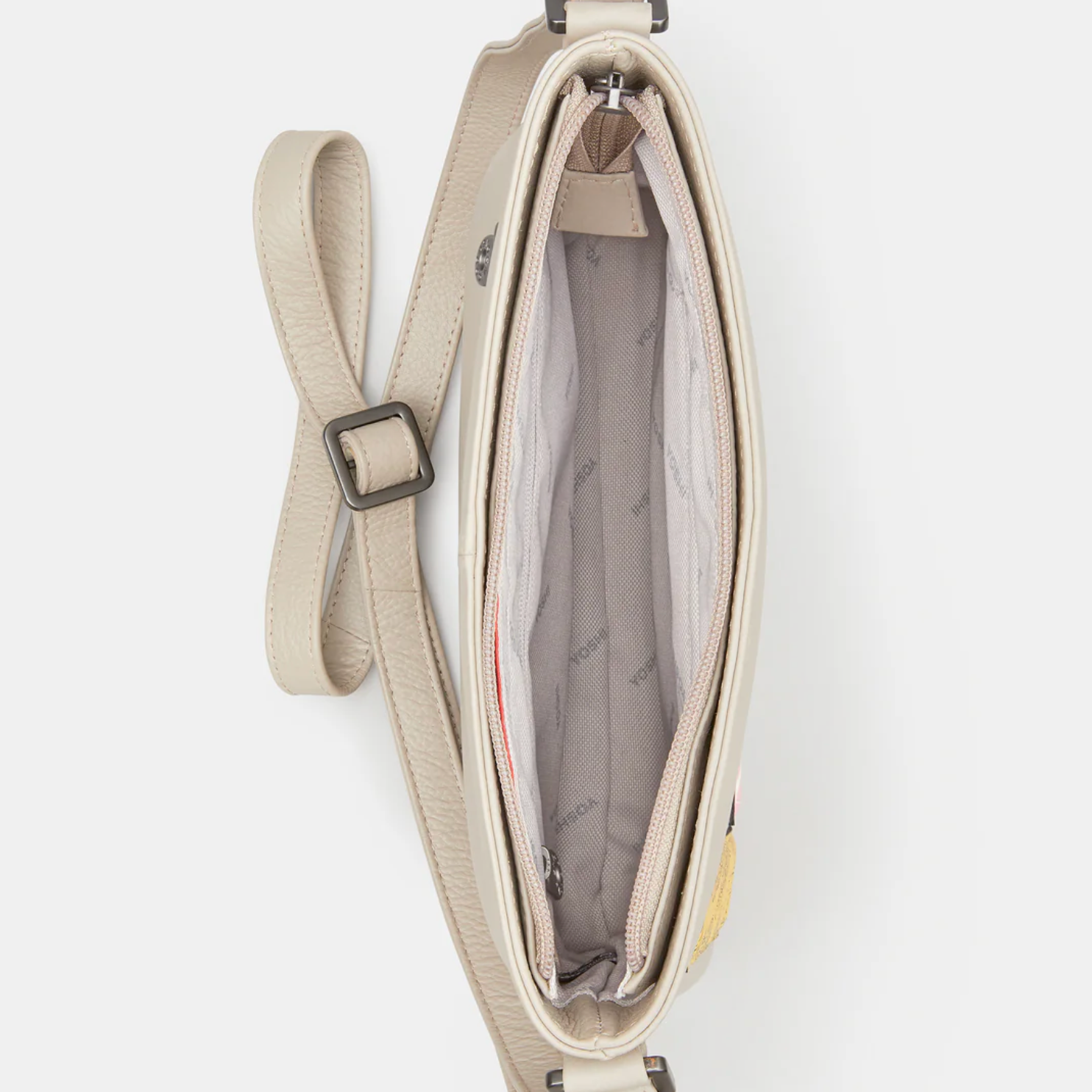 Leather crossbody bag in warm grey - inside view