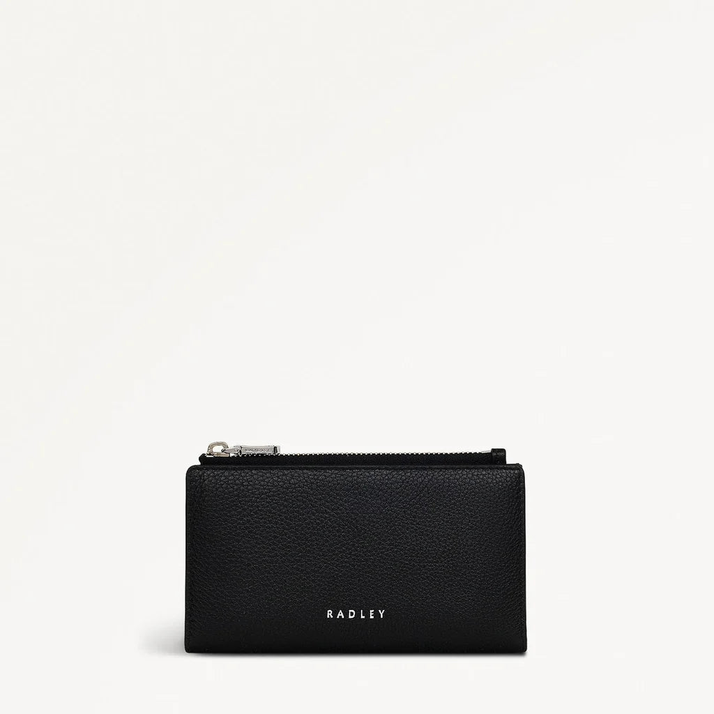Black wallet with 'Radley' branding on a white background