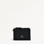 Black coin purse with gold accents and Radley logo on a white background