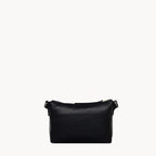 Black leather handbag on a white background