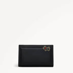 Black wallet with a small dog emblem on a white background