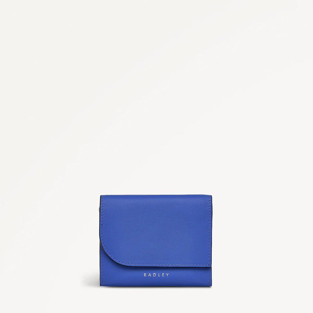 Blue wallet with 'Radley' branding on a white background