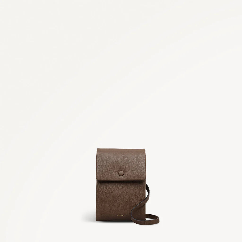 Brown leather crossbody bag on a white background