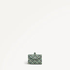 Green foldaway shopper  with Radley geometric monogram print on a light gray background