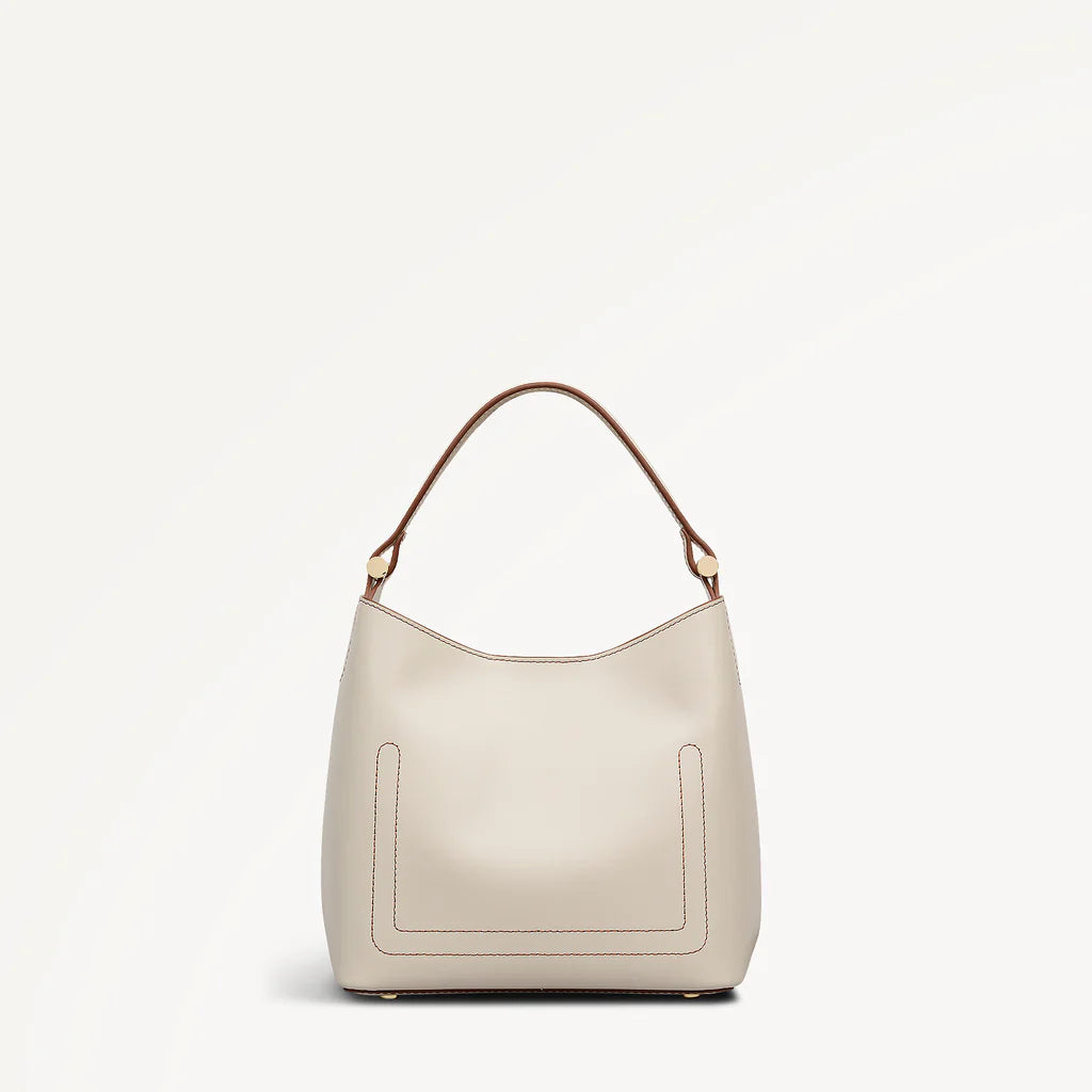 Radley Spring Blooms Leather and Raffia Floral Picture Bag - rear view showing smooth leather body and metal feet