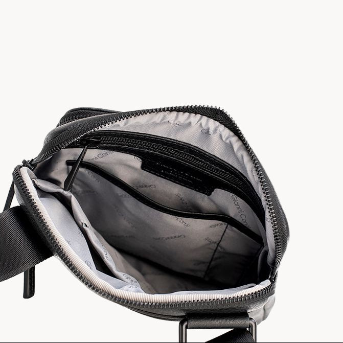 Black pouch with zipper on a white background