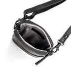 Black leather phone crossbody bag with detachable strap.