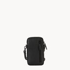 Black leather phone crossbody bag with detachable strap.