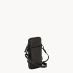 Black leather phone crossbody bag with detachable strap.