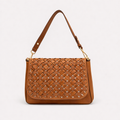 Gianni Conti Woven Leather Medium Multiway Bag in Cognac - front view showing woven leather detail