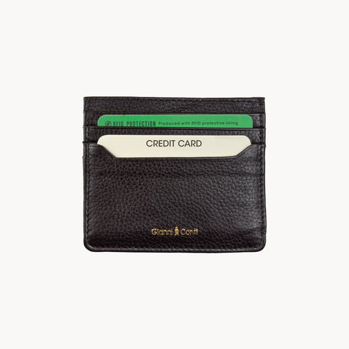 Gianni Conti Leather Credit Card Holder in Black - front view showing slim profile
