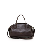 Gianni Conti Leather Bowling Bag in Chocolate - front view with double grab handles and shoulder strap