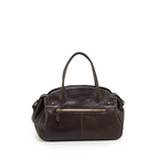 Gianni Conti Leather Bowling Bag in Chocolate - rear view showing external zip pocket