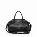 Gianni Conti Leather Bowling Bag in Black - front view with double grab handles and shoulder strap