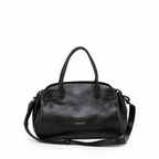 Gianni Conti Leather Bowling Bag in Black - front view with double grab handles and shoulder strap