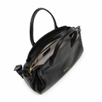 Gianni Conti Leather Bowling Bag in Black - open top view showing zipped main compartment and lining