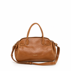 Gianni Conti Leather Bowling Bag in Brandy - front view with double grab handles and shoulder strap