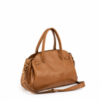 Gianni Conti Leather Bowling Bag in Brandy - side view showing gold-tone hardware