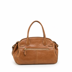 Gianni Conti Leather Bowling Bag in Brandy - rear view showing external zip pocket