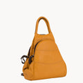 Gianni Conti Multi Compartment Leather Backpack in Mustard - front view showing clip fastening and adjustable straps