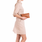 Gianni Conti Leather Crossbody and Clutch Bag in Tan - front view showing Italian leather texture