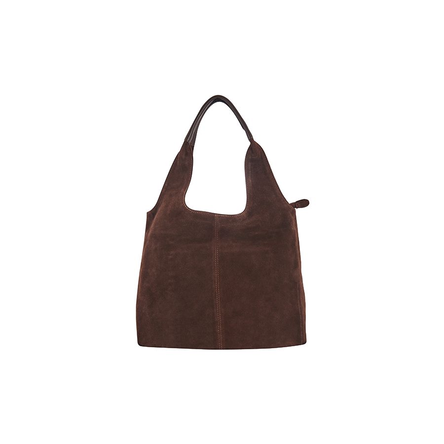 Gianni Conti Suede Shoulder Bag in Chocolate - rear view showing sculpted shape and centre seam