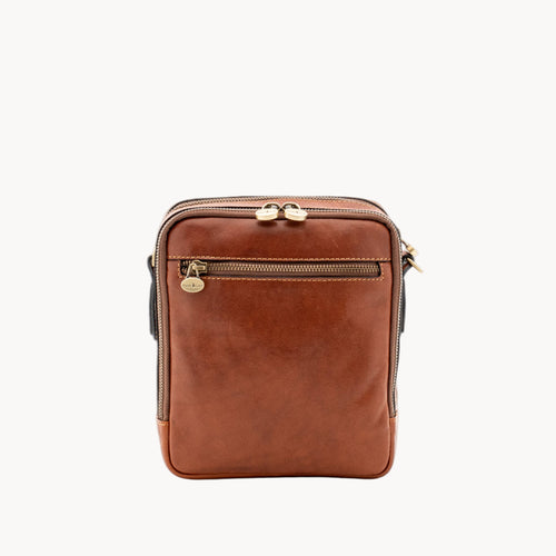Gianni Conti Italian Leather Crossbody Bag in Dark Brown - side view showing leather texture and depth
