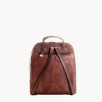 Brown leather backpack on a white background back view