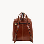 Tan leather backpack on a white background Back view