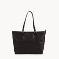 Gianni Conti Leather Tote Bag in Black - front view showing zip top and shoulder straps