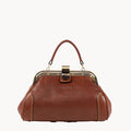 Gianni Conti Medium Leather Gladstone Bag in Tan - front view, Doctor's Bag style with structured frame and clip lock
