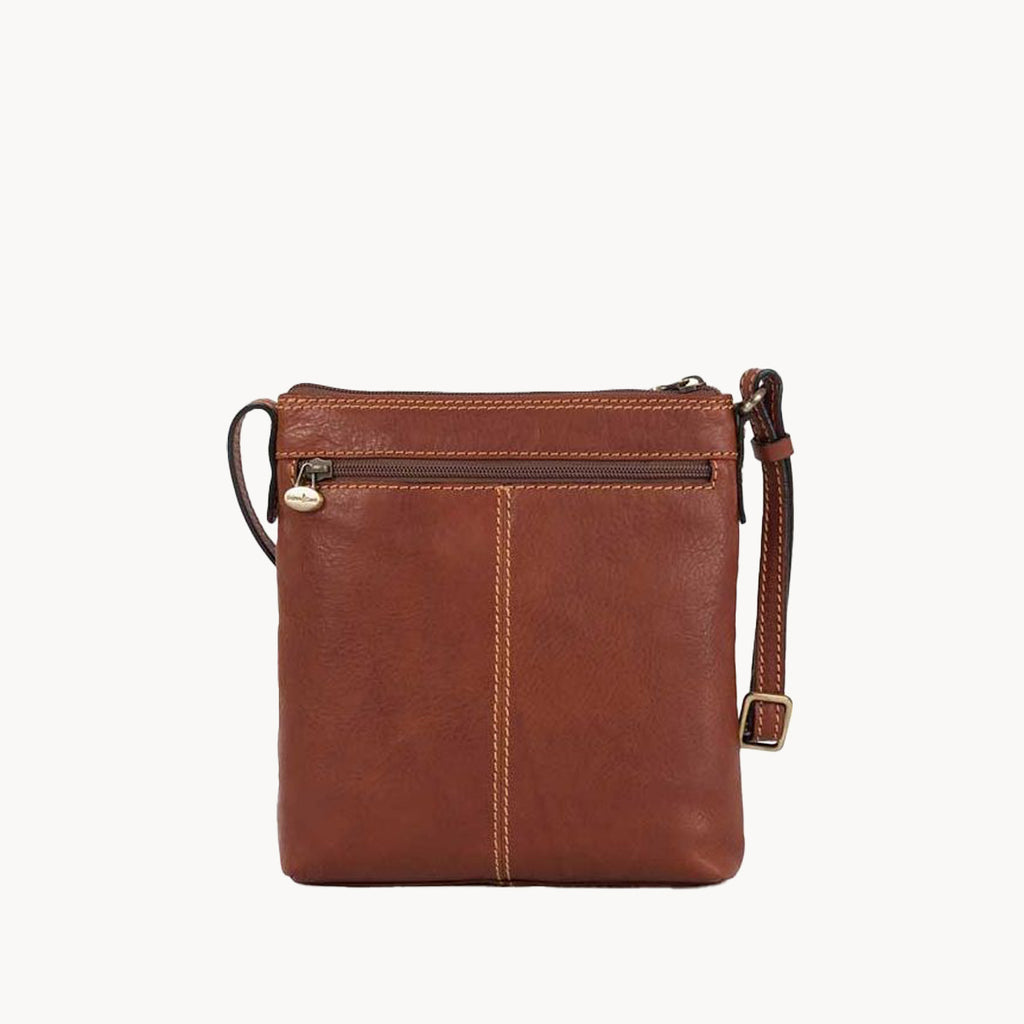 Gianni Conti Medium Leather Crossbody Bag in Dark Brown - rear view showing external zipped back pocket