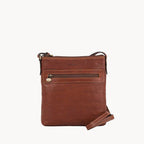 Gianni Conti Medium Leather Crossbody Bag in Dark Brown - front view showing adjustable strap and zip fastening