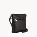 Gianni Conti Medium Leather Crossbody Bag in Black - front view showing adjustable strap and zip fastening