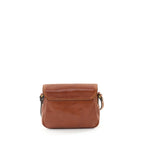 Gianni Conti Classic Leather Flap Crossbody Bag in Tan - side view showing depth and leather texture