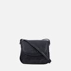 Gianni Conti Classic Leather Flap Crossbody Bag in Black - front view showing adjustable strap
