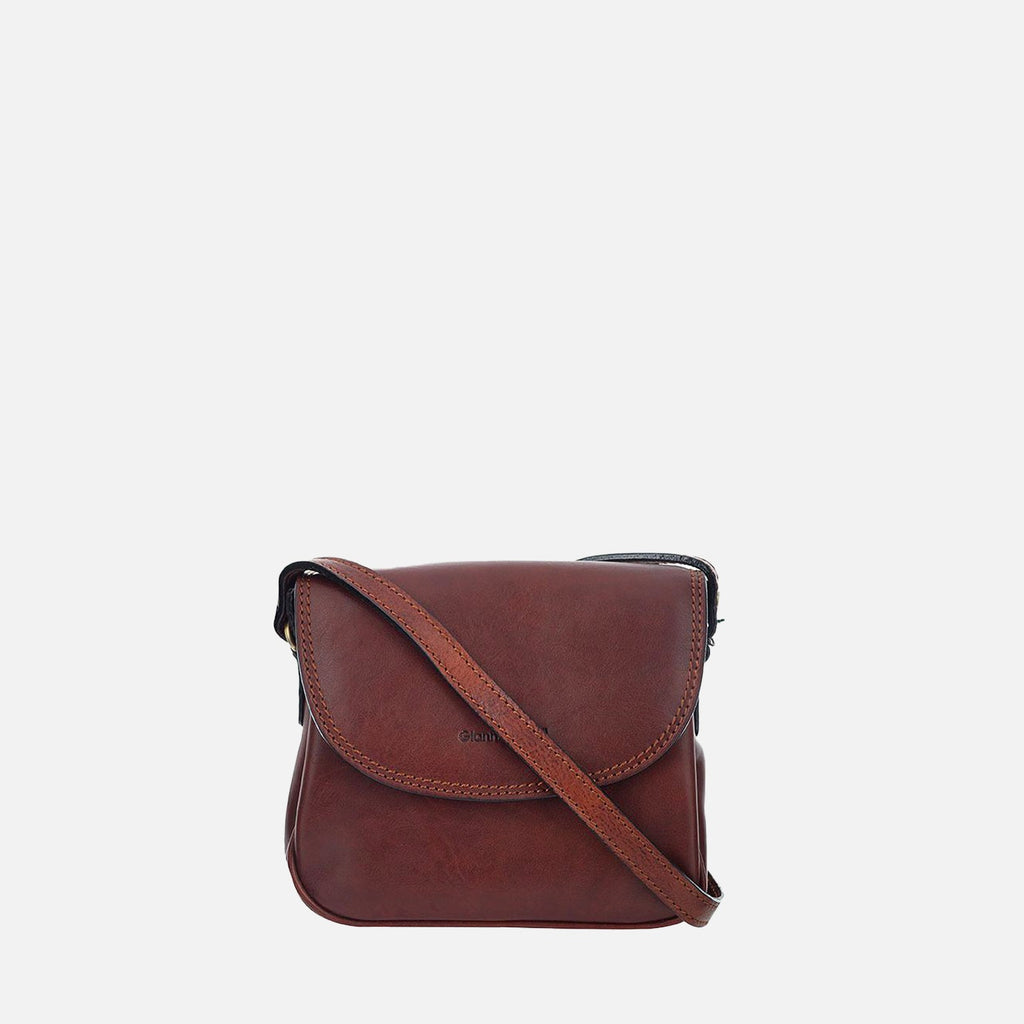 Gianni Conti Classic Leather Flap Crossbody Bag in Dark Brown - front view showing classic flap design