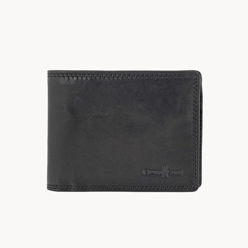 Black leather wallet on a white background