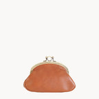 Gianni Conti Clip Top Leather Coin Purse in Tan - open view showing interior and coin section
